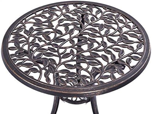 Tavolo da Giardino con Sedie in Fusione di Alluminio, Mobili da Esterno con 1 Tavolino Rotondo e 2 Sedie, Ideale per Balcone, Piscina, Cortile e Giardino