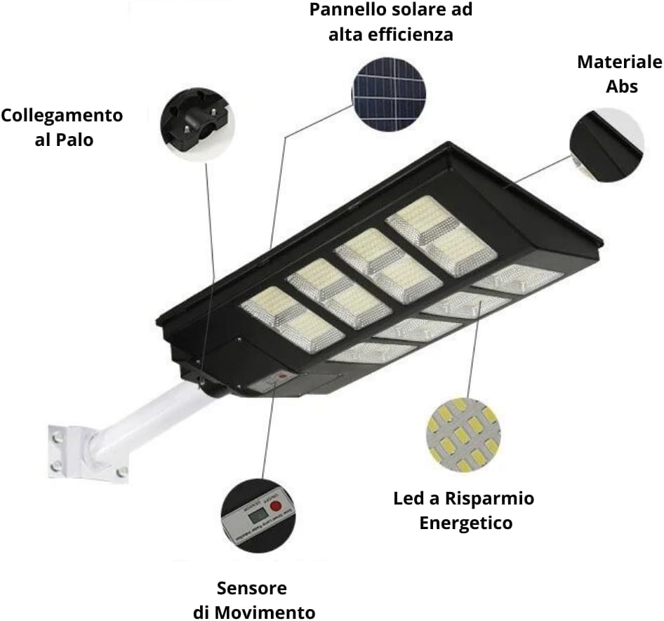Lampione LED Esterno con Pannello Solare 1000W 6500K Bianco Freddo