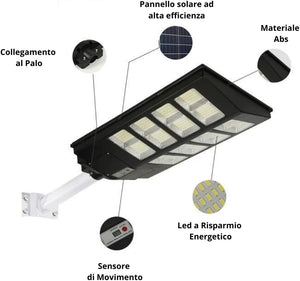 Lampione LED Esterno con Pannello Solare 1000W 6500K Bianco Freddo