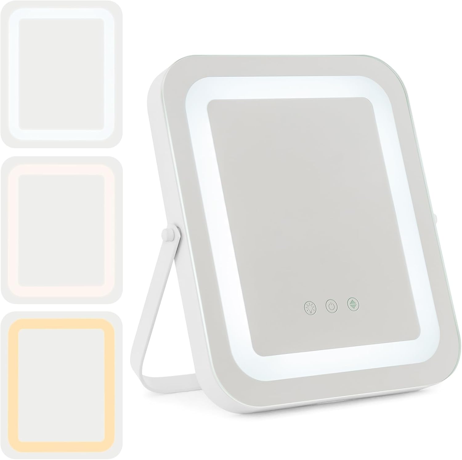 Specchio LED a 3 Colori, Specchio da Trucco con Controllo Tattile Intelligente, Girevole a 360° e Funzione di Memoria, Specchio da Tavolo Antideflagrante 25x30 cm