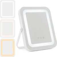 Specchio LED a 3 Colori, Specchio da Trucco con Controllo Tattile Intelligente, Girevole a 360° e Funzione di Memoria, Specchio da Tavolo Antideflagrante 25x30 cm
