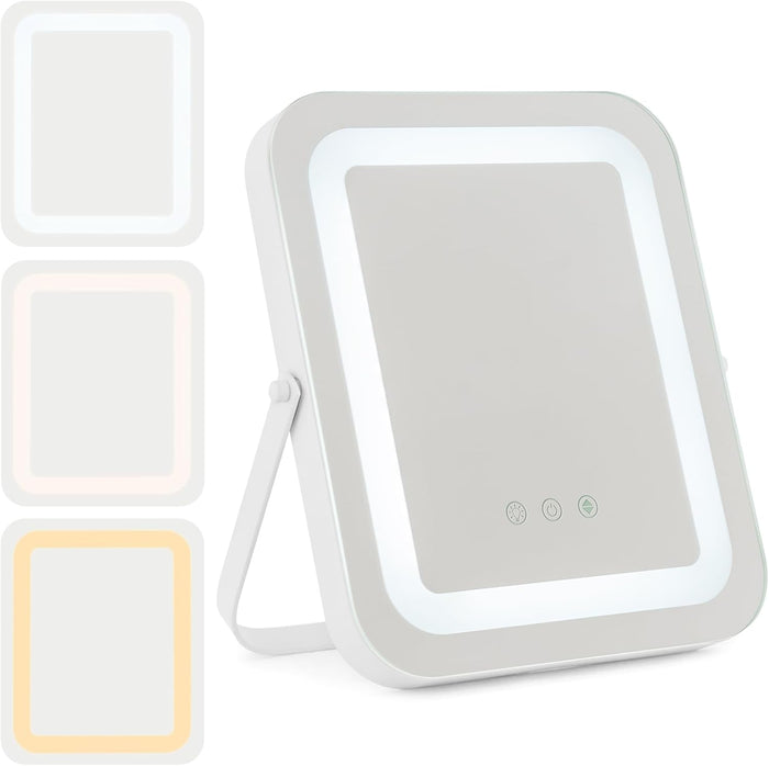 Specchio LED a 3 Colori, Specchio da Trucco con Controllo Tattile Intelligente, Girevole a 360° e Funzione di Memoria, Specchio da Tavolo Antideflagrante 25x30 cm