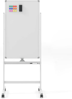 Lavagna Bianca Portatile con Ruote, Lavagna a Secco Reversibile con Pennarelli, Cancellino, Lavagna Bianca Regolabile in Altezza per Scuola, Ufficio, Casa, 68 x 56 x 155,5-183,5 cm (Bianco)