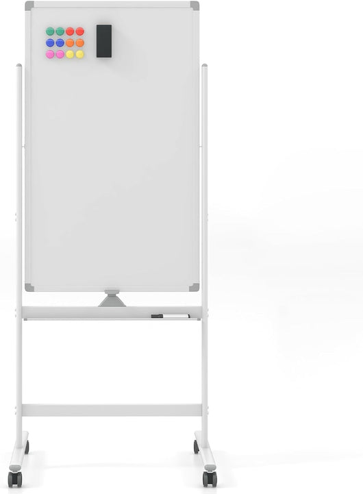 Lavagna Bianca Portatile con Ruote, Lavagna a Secco Reversibile con Pennarelli, Cancellino, Lavagna Bianca Regolabile in Altezza per Scuola, Ufficio, Casa, 68 x 56 x 155,5-183,5 cm (Bianco)