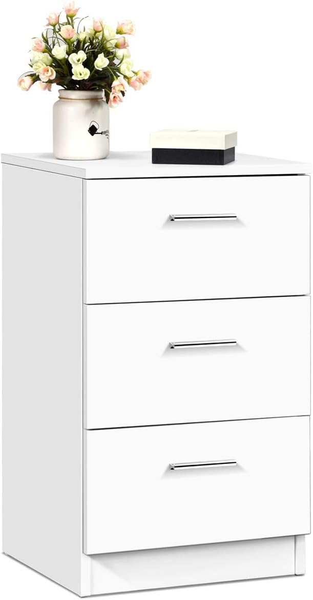 Cassettiera a Tre Cassetti in stile Moderno e Design Lineare Disponibile in colore Bianco o Nero in Legno Truciolato, Adatto per tutti gli ambienti 66 x 38 x 35 cm (Bianco)