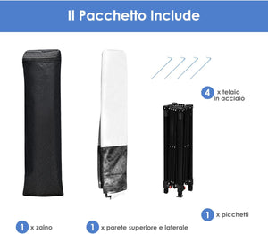 Gazebo Pieghevole da Giardino 210 x 210CM, Struttura in Acciaio, Altezza Regolabile, Gazebo da Esterno con Borsa, Ideale per Feste, Barbecue, Giardino e Spiaggia (bianco)