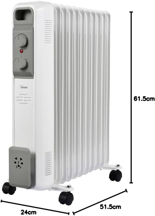 Bimar HO431 Termosifone Elettrico, Radiatore ad olio Basso a Consumo, Calorifero ad olio con 11 Elementi e 5 Canali di Circolazione