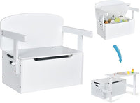 Cassapanca Contenitore 3 in 1 per Bambini Trasformabile in Legno con Scatola dei Giocattoli, Tavolo bambini con Sedie Multifunzione per 3-7 Anni (Bianco)