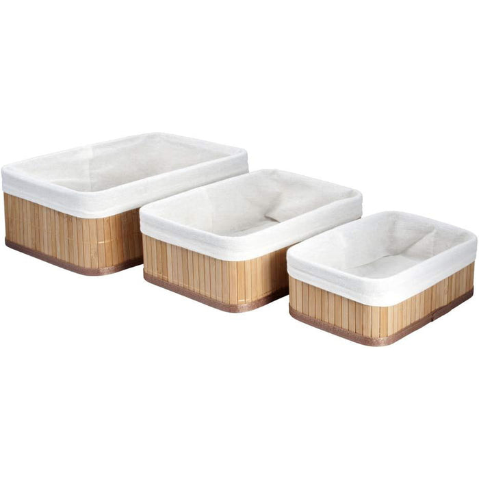 SET 3 CESTINI PORTA OGGETTI IN BAMBU' FODERA INTERNA RETTANGOLARI VERDELOOK 12/111