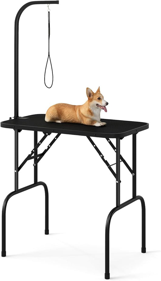 Tavolo Toelettatura e Tosatura per Animali, Accessori Pieghevole per Toilette per Cani con Bracci Regolabili in Altezza,Cappio e Piano Antiscivolo, Portata 100 kg (80,5 x 46 x 146 cm)