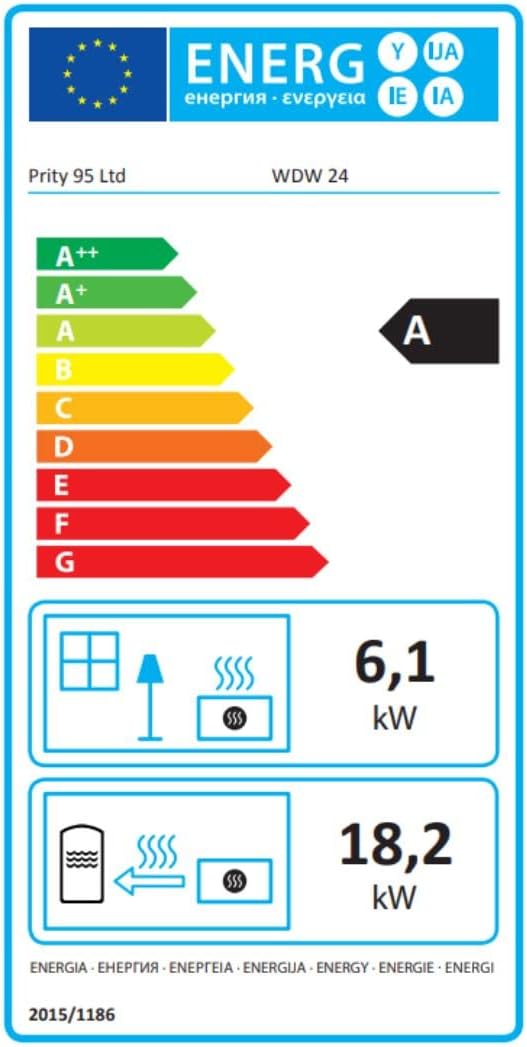 Stufa a legna per impianto di riscaldamento centralizzato Prity WD W24. 23 + 6kw Potenza di riscaldamento