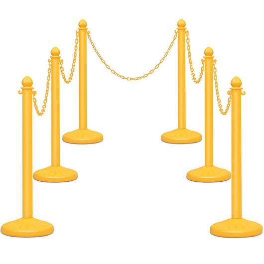 Set di 6 Transenne Delimita Corsie Transenne Separacode, Paletti di Delimitazione Eliminacode, Base Antiscivolo, in Plastica, Divisore di Sicurezza per Interno ed Esterno (Giallo)