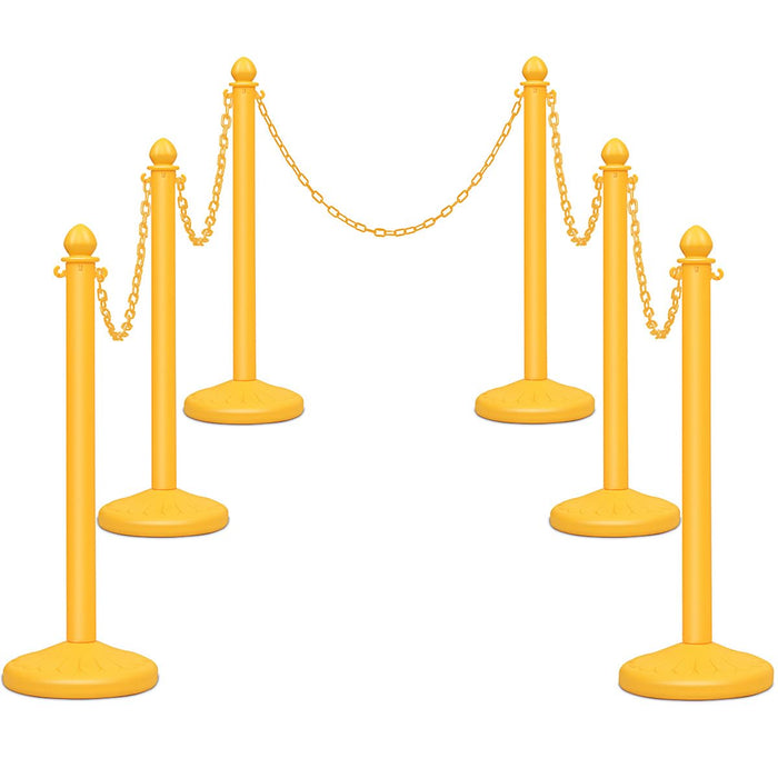 Set di 6 Transenne Delimita Corsie Transenne Separacode, Paletti di Delimitazione Eliminacode, Base Antiscivolo, in Plastica, Divisore di Sicurezza per Interno ed Esterno (Giallo)