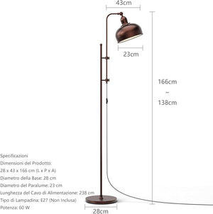Lampada da Terra, Lampada a Stelo con Altezza e Paralume Regolabili, Finitura in Bronzo e Struttura in Metallo, Ideale per Soggiorno, Camera da Letto e Ufficio