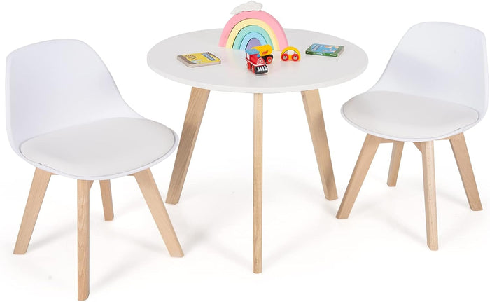 Set Tavolo e Sedie Bambini 3 Pezzi, Tavolino Rotondo per Bambini con 2 Sedie Imbottite, Mobili Cameretta per Bambini da 3 a 8 Anni