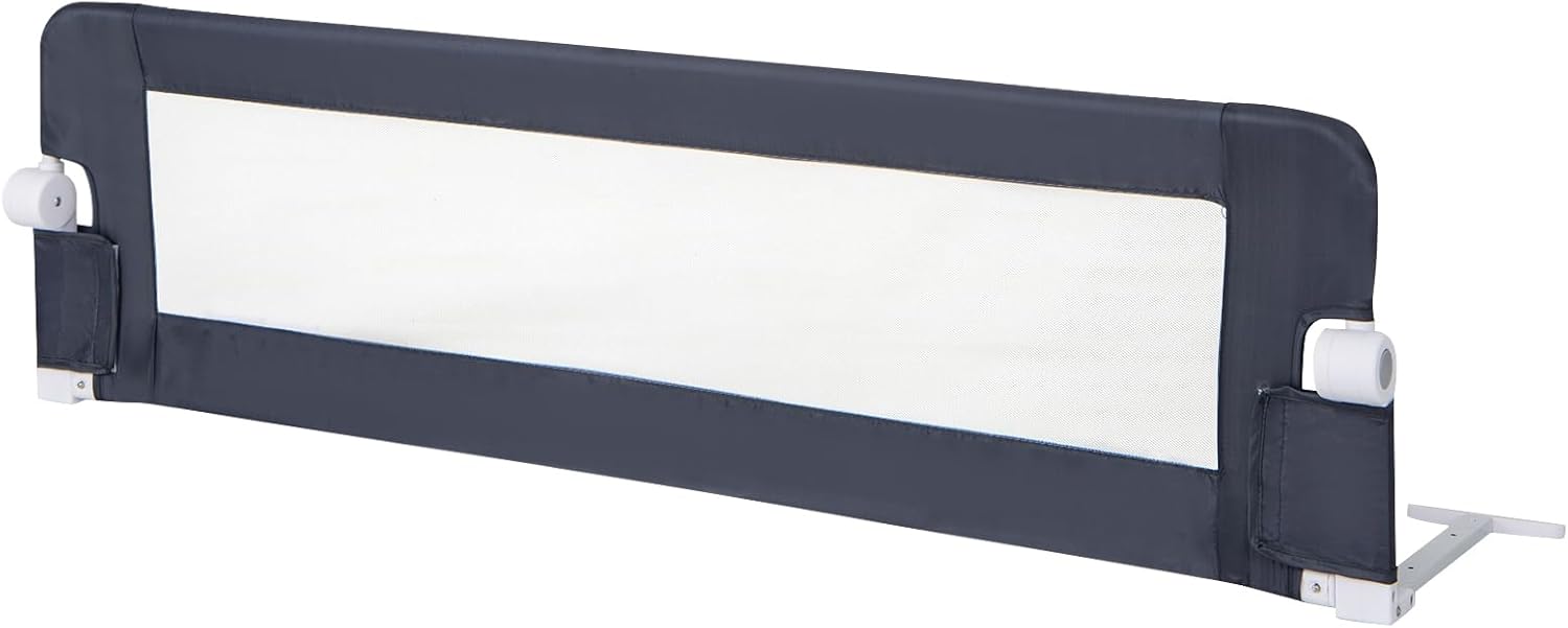 Sponda Letto per Bambini 105/120/150 cm, Barriera di Sicurezza per Neonati, Barriera Letto Pieghevole e Portatile, con Cinghia di Sicurezza (Grigio, 152 x 34 x 42 cm)
