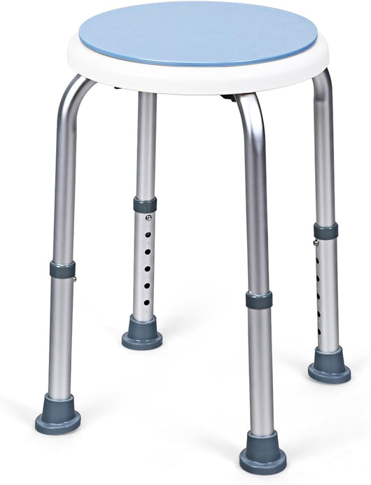 Sgabello per Doccia Girevole a 360°, Regolazione in Altezza, Gambe in Alluminio Resistenti alla Ruggine, Stabile e Antiscivolo, Sedile Comodo per Anziani e Disabili