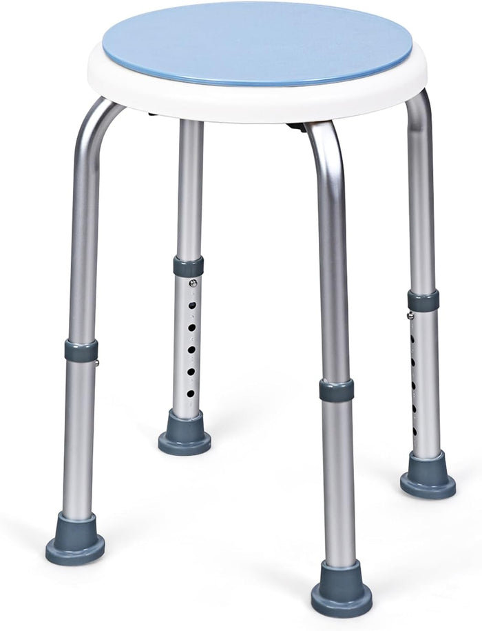 Sgabello per Doccia Girevole a 360°, Regolazione in Altezza, Gambe in Alluminio Resistenti alla Ruggine, Stabile e Antiscivolo, Sedile Comodo per Anziani e Disabili