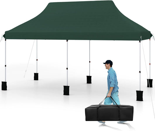Gazebo Pieghevole da Giardino 3 x 6m, Gazebo Pop-up con Borsa da Trasporto, Regolabile in Altezza, per Feste (Verde)