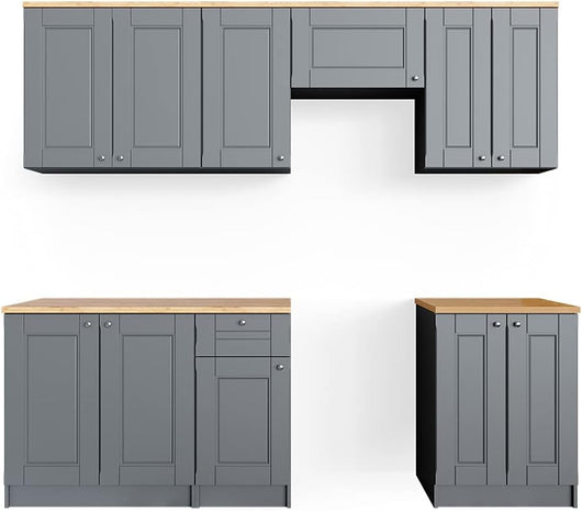 Mobile da cucina Bergamo, Grigio nobile, 240 cm, PL Goldkraft, con moduli posizionabili variabilmente per una personalizzazione individuale