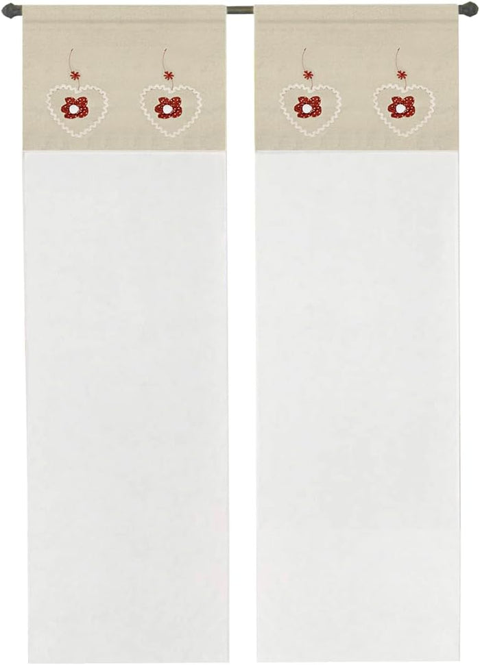 Tenda Finestra Porta Interno 60x240 cm Coppia 2 pz Cuore Shabby Chic Tessuto Semitrasparente Rosso