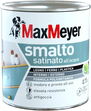 Smalto Satinato All'Acqua Poliuretanico, Colore Nero, 0.75L