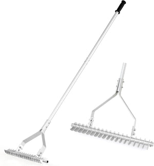 Arieggiatore per Prato 178 cm, Rastrello per Allentare Suolo da 50 cm in Alluminio con Manico Lungo e 19 Denti Curvi, Arieggiatore Manuale da Giardino e Cortile