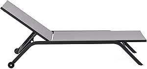 Lettino prendi sole in acciaio e tessuto con ruote diametro 8cm Cora con struttura colore nero e tessuto colore Grigio