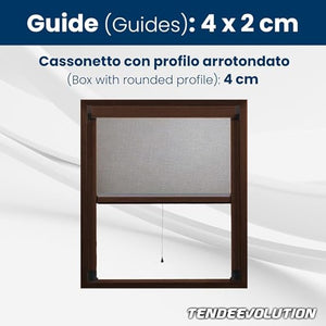 Zanzariera Avvolgibile Sali e Scendi Su Misura - Larghezza 1,20 x Altezza 1,70m - Struttura Marrone con Freno, Protezione Insetti