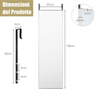 Specchio da Parete Lungo, Specchio da Terra Appendere con Cornice in Lega di Alluminio e Ganci, Per Camera da Letto e Soggiorno, 120 x 37 cm (Argento)