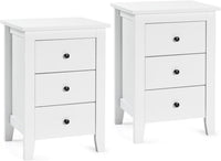 Comodino con 3 Cassetti, Cassettiera da Letto, Tavolino Spazioso con Struttura Resistente, per Salone e Camera da Letto, 46 x 37 x 65 cm (Bianco, 2 pezzo)