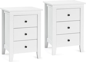 Comodino con 3 Cassetti, Cassettiera da Letto, Tavolino Spazioso con Struttura Resistente, per Salone e Camera da Letto, 46 x 37 x 65 cm (Bianco, 2 pezzo)