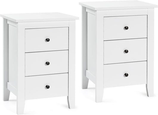 Comodino con 3 Cassetti, Cassettiera da Letto, Tavolino Spazioso con Struttura Resistente, per Salone e Camera da Letto, 46 x 37 x 65 cm (Bianco, 2 pezzo)