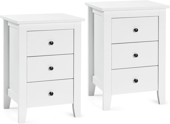 Comodino con 3 Cassetti, Cassettiera da Letto, Tavolino Spazioso con Struttura Resistente, per Salone e Camera da Letto, 46 x 37 x 65 cm (Bianco, 2 pezzo)