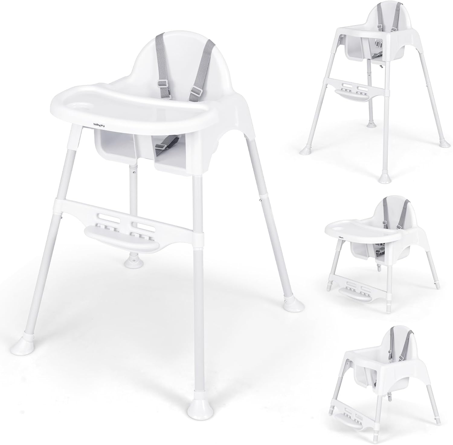 4 in 1 Seggiolone per Bambini, Seggiolone Papa con Vassoio Regolabile, Sedia da Terra per Bambini con Poggiapiedi, pert Bambini 6-36 Mesi (Bianco)