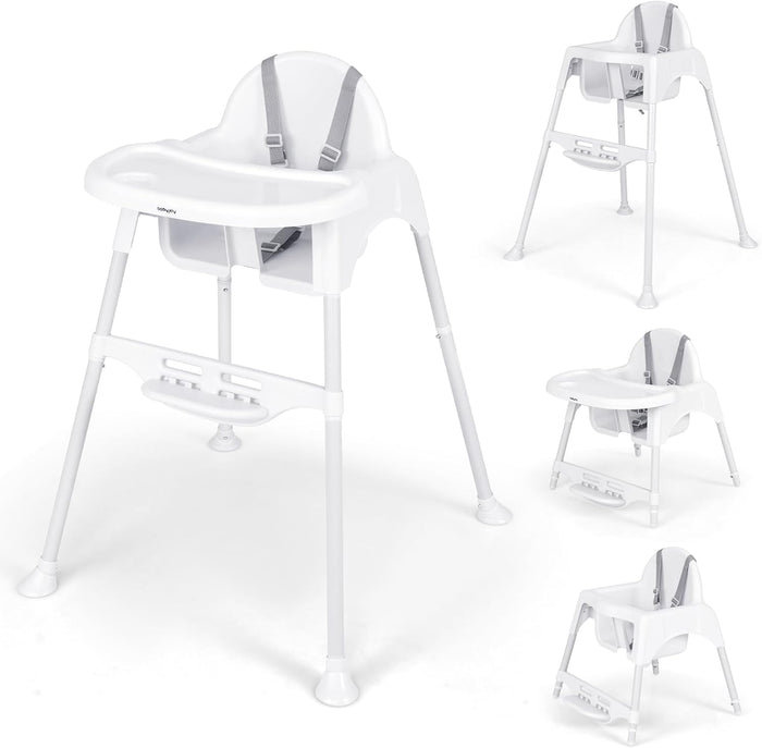 4 in 1 Seggiolone per Bambini, Seggiolone Papa con Vassoio Regolabile, Sedia da Terra per Bambini con Poggiapiedi, pert Bambini 6-36 Mesi (Bianco)