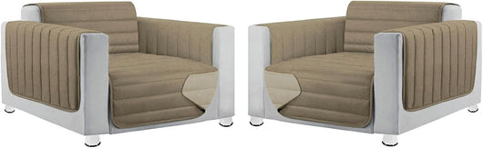 Coppia Set 2 Pezzi Copripoltrona Universale Imbottito Morbido Double Face Elegante Tortora