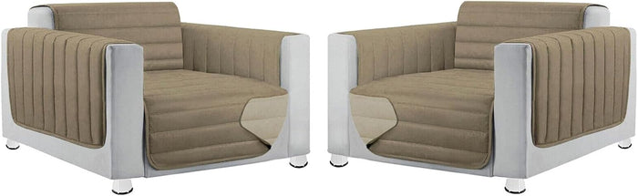 Coppia Set 2 Pezzi Copripoltrona Universale Imbottito Morbido Double Face Elegante Tortora