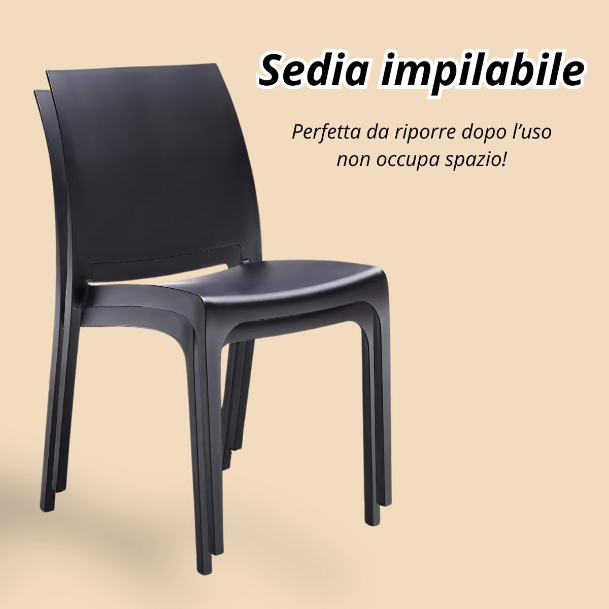 Sedie da Cucina in Plastica per uso Interno ed Esterno - Set di 6 Sedie Impilabili Volga bianco