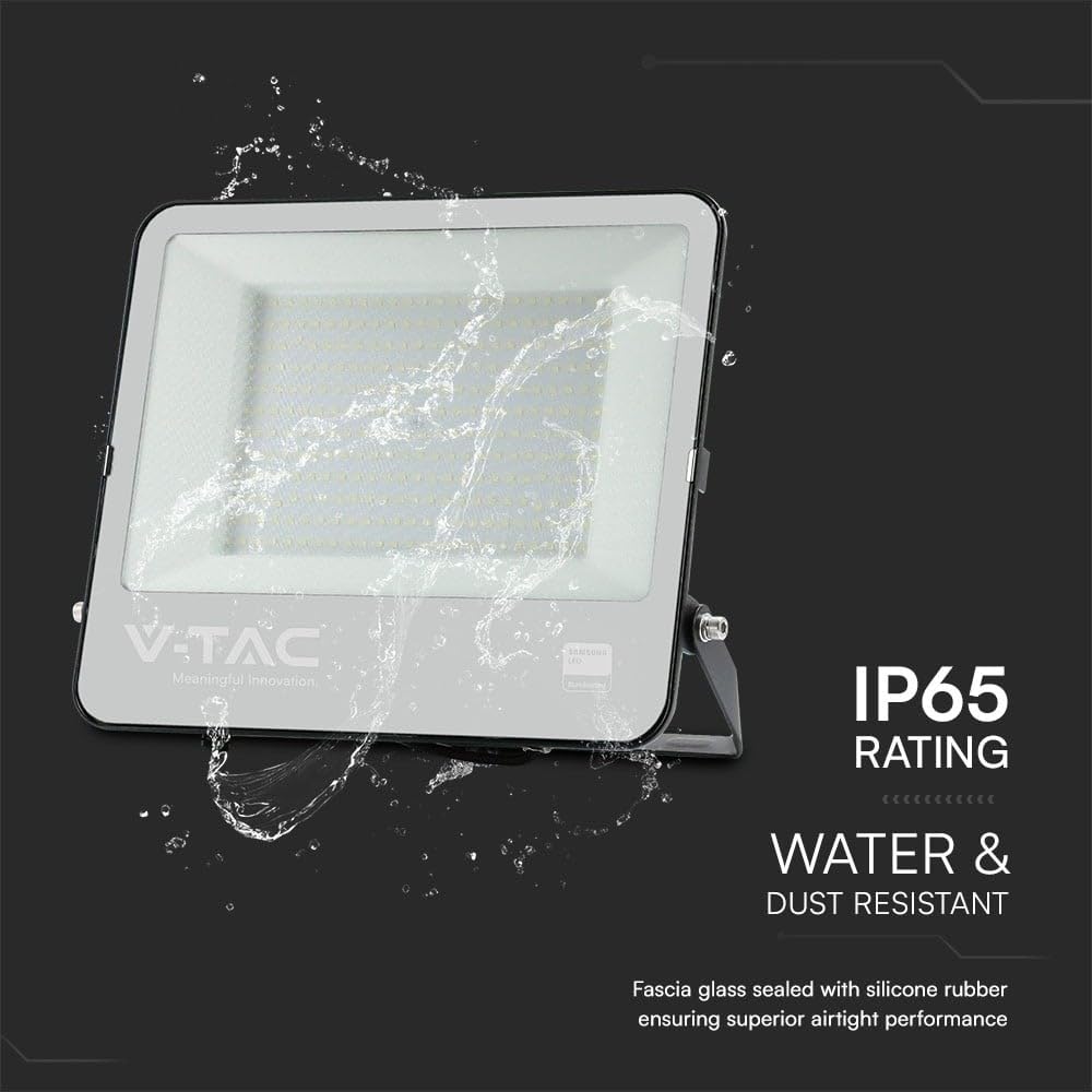 V-tac faro led – alloggiamento nero – samsung – ip65 – vetro nero + grigio – 200 watt – 17540 lumen – 6500 k – 5 anni