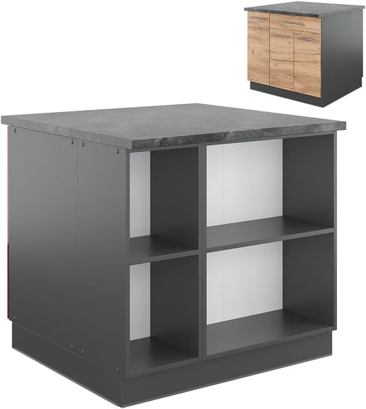 Isola cucina Fame-Line, Quercia dorata/antracite, 90 cm con cassetto, senza piano di lavoro, per l'espansione flessibile tramite moduli aggiuntivi compatibili