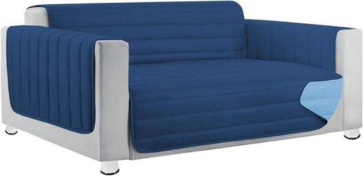 Copridivano Imbottito 3 Posti Double Face Trapuntato Salva Proteggi Divano Morbido Elegante Blu
