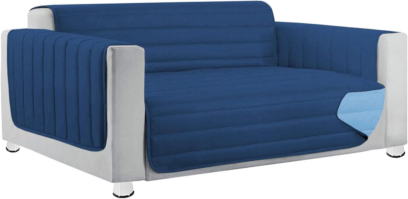 Copridivano Imbottito 4 Posti Double Face Trapuntato Salva Proteggi Divano Morbido Elegante Blu