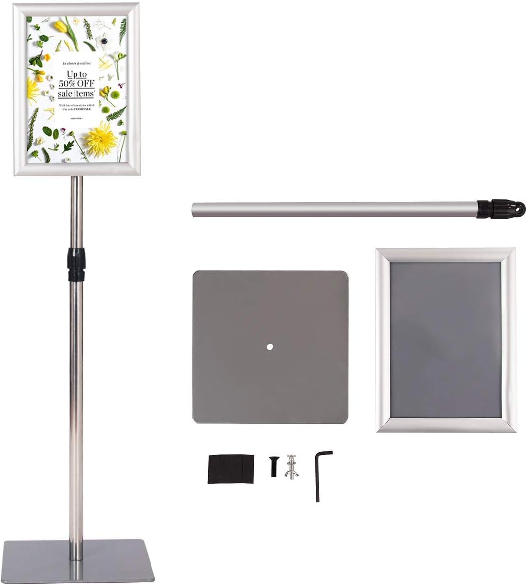 A4 Poster Stand, Espositore da Pavimento, Supporto Poster/Menù per Pubblicità da Terra, Girevole a 360 Gradi, Regolabile in Altezza (Argento A4)