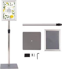 A4 Poster Stand, Espositore da Pavimento, Supporto Poster/Menù per Pubblicità da Terra, Girevole a 360 Gradi, Regolabile in Altezza (Argento A4)