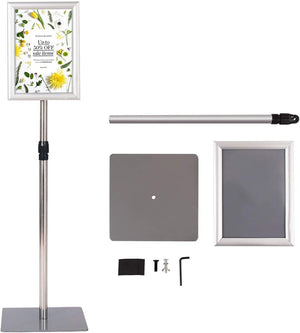 A4 Poster Stand, Espositore da Pavimento, Supporto Poster/Menù per Pubblicità da Terra, Girevole a 360 Gradi, Regolabile in Altezza (Argento A4)