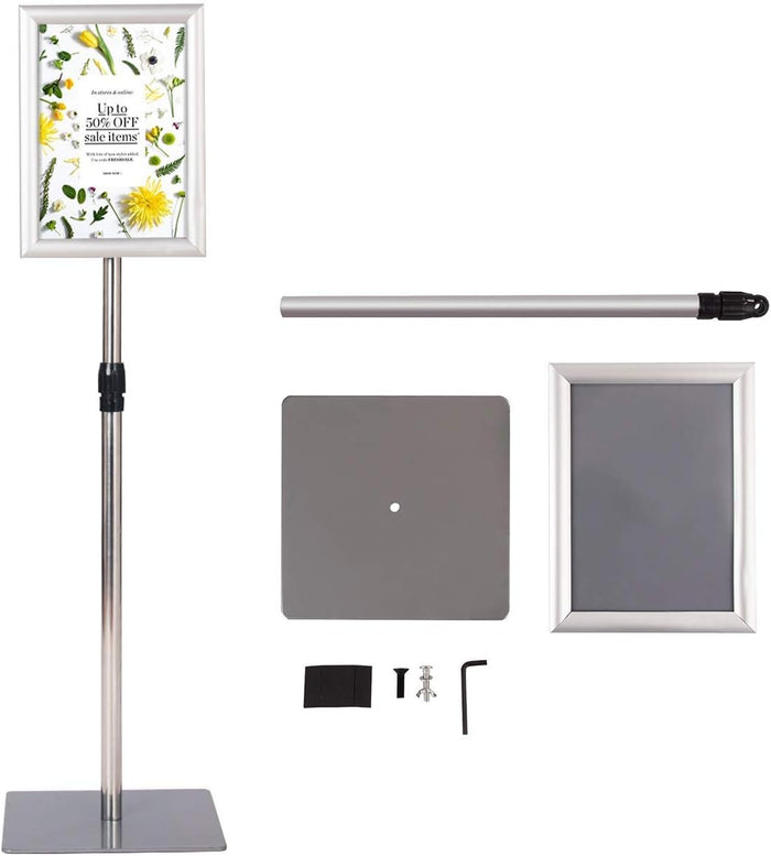 A4 Poster Stand, Espositore da Pavimento, Supporto Poster/Menù per Pubblicità da Terra, Girevole a 360 Gradi, Regolabile in Altezza (Argento A4)