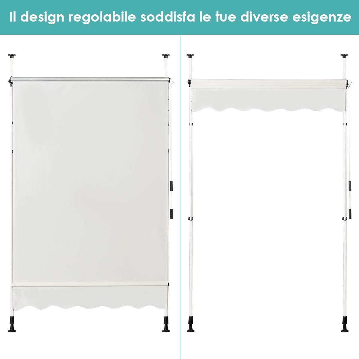 Tenda da Sole per Esterno, Tenda da Sole a Bracci Estensibili con Struttura Telescopica e Tessuto Resistene ai Raggi Solari, Regolabile in Altezza e in Angolazione (150 x 120 cm Beige)