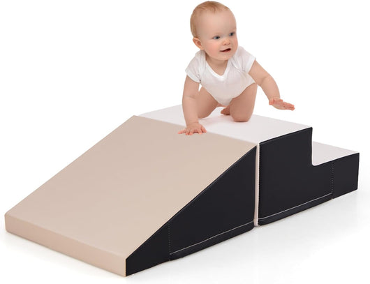 Set di 2 Blocchi per Gattonare e Arrampicare per Neonati e Bambini, Set di Blocchi di Schiuma Morbida per Gioco Attivo Interno, Set di Gioco Morbido per Sviluppo dei Bambini (Grigio e nero)