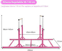 Parallele Doppie per Ginnastica, Sbarre Orizzontali Doppie con Larghezza Regolabile e 11 Altezze, capacità di Carico di 100 kg, Sbarre di Allenamento per Bambini 6-12 Anni